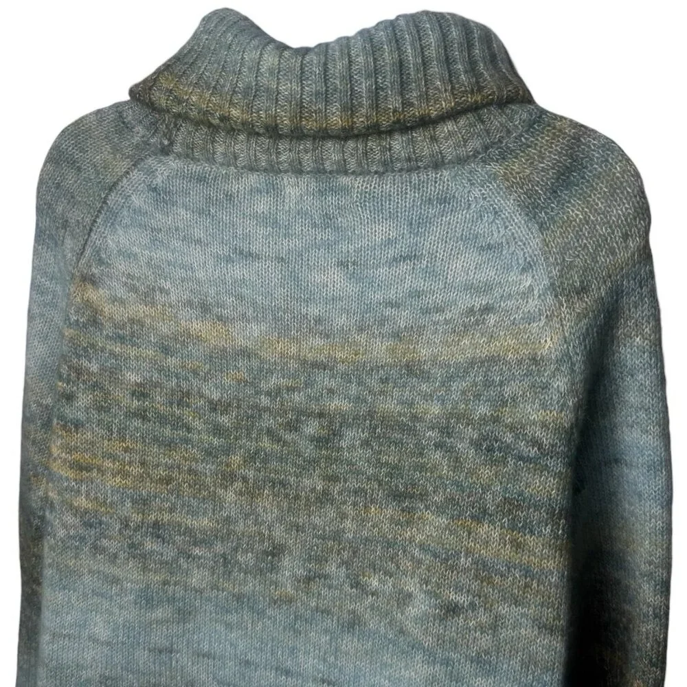 Ponsesa Blue Green Watercolor Knit‎ Turtleneck Wool Blend Cozy Holiday Cabin M